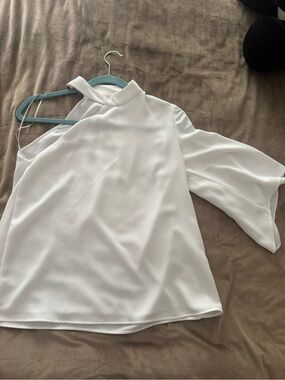 Zara Flirty White One-Shoulder Mock Neck Women's Top